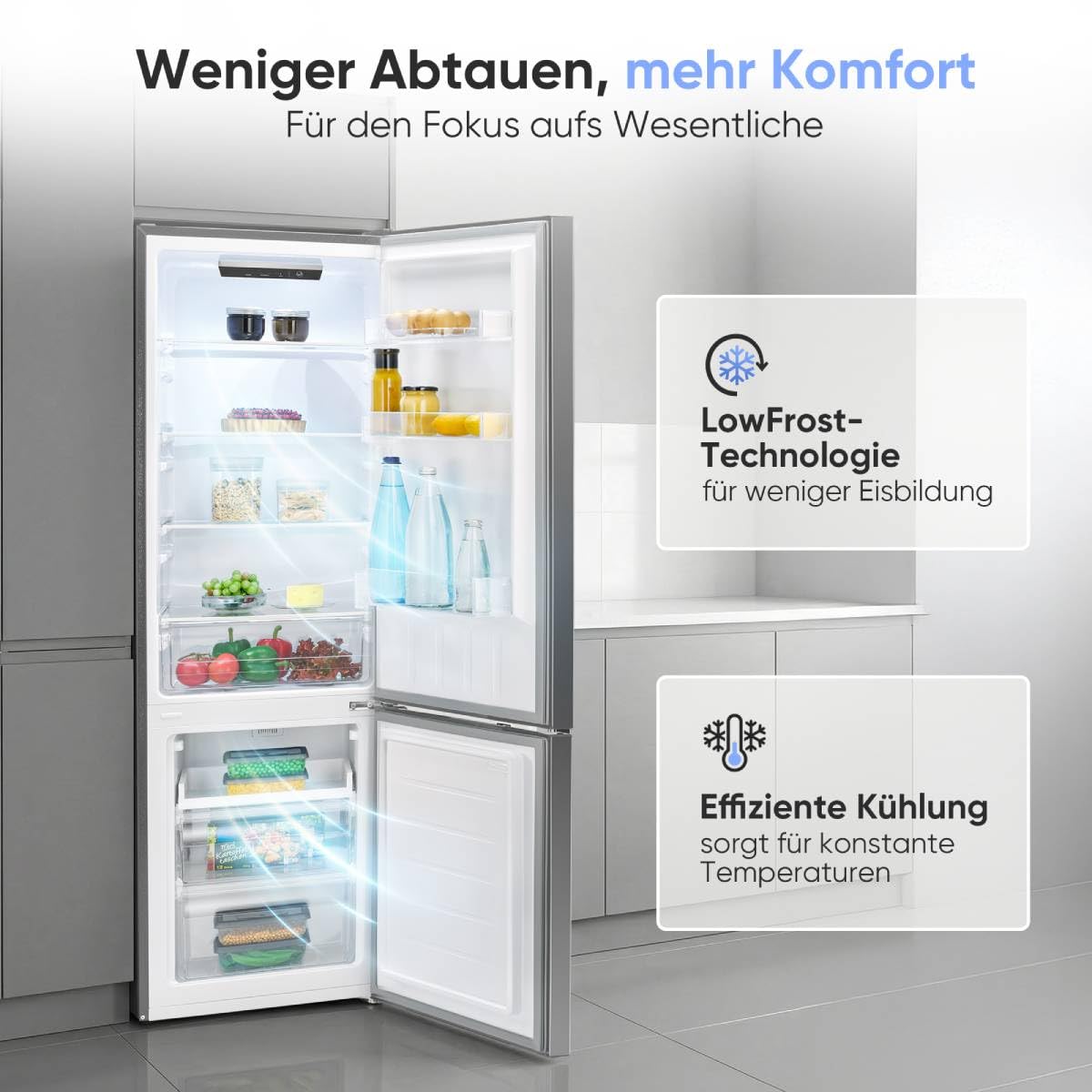 Bomann KG 7369 Kühlschrank mit Gefrierfach Energieklasse C 176cm LowFrost Kühl Gefrierkombination silber