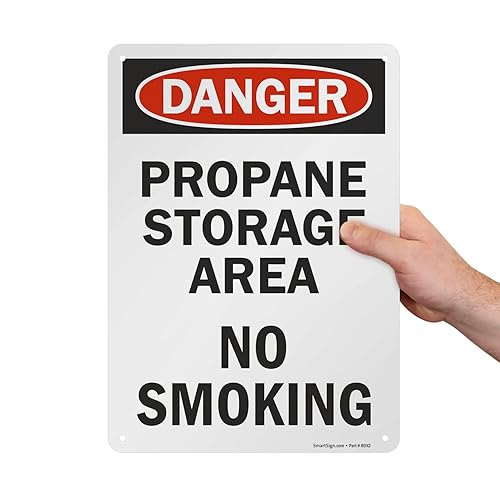 Miniatura 4 de SmartSign - U9-2344-NA_10x14 "Danger - Área de almacenamiento de propano, no fumar" Letrero  Aluminio 10" x 14" NegroRojo sobre Blanco