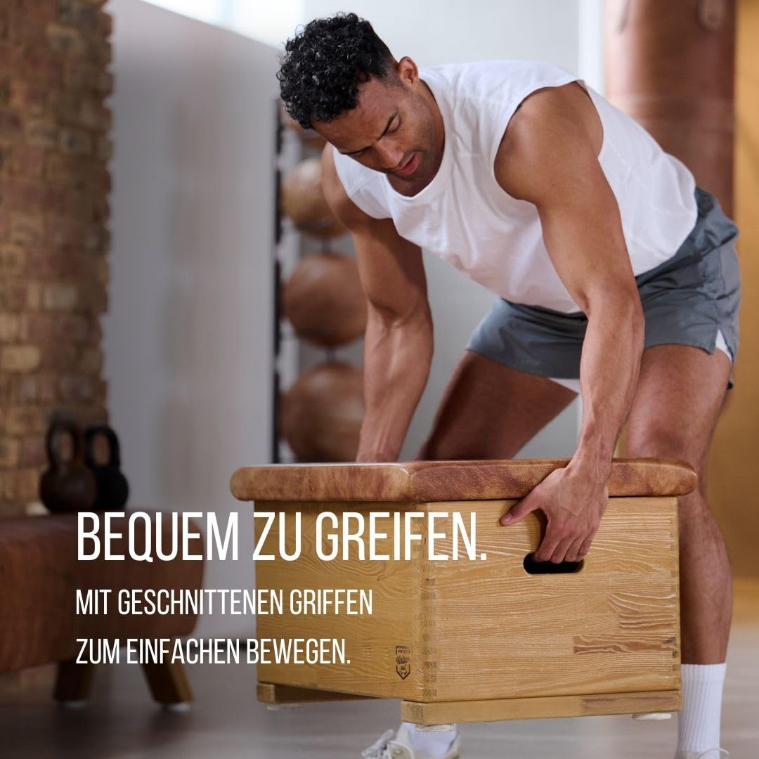 ARTZT Vintage Series Sprungkasten aus Nadelholz und Kernrindsleder | Turnkasten & Springbock für Sprungtraining | auch als Sitzmöbel | Made in Germany | 70 x 50 x 40 cm, 17,1 kg