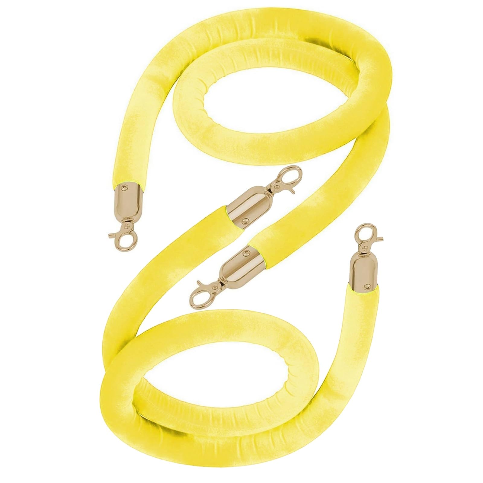 Aioneer Premium Silver Rope Barrier Post, 60-400Cm Adjustable With Gold Clasps, Durable Braided Hemp Velvet Rope For Crowd Control & Queue Management, Elegant Event Stanchion-Yellowgold-9ft/274cm