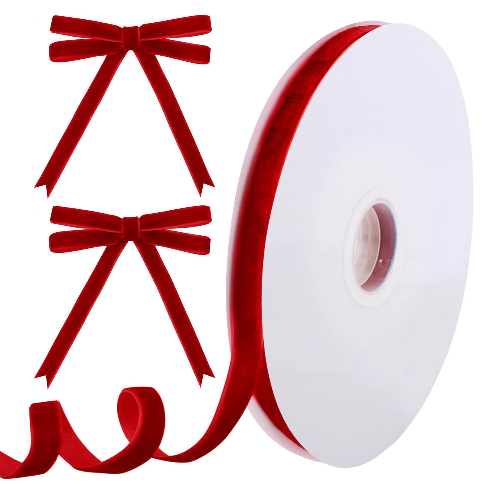 Tsorode 10 Yards Red Velvet Ribbon for Christmas Tree, 3/8 Inch