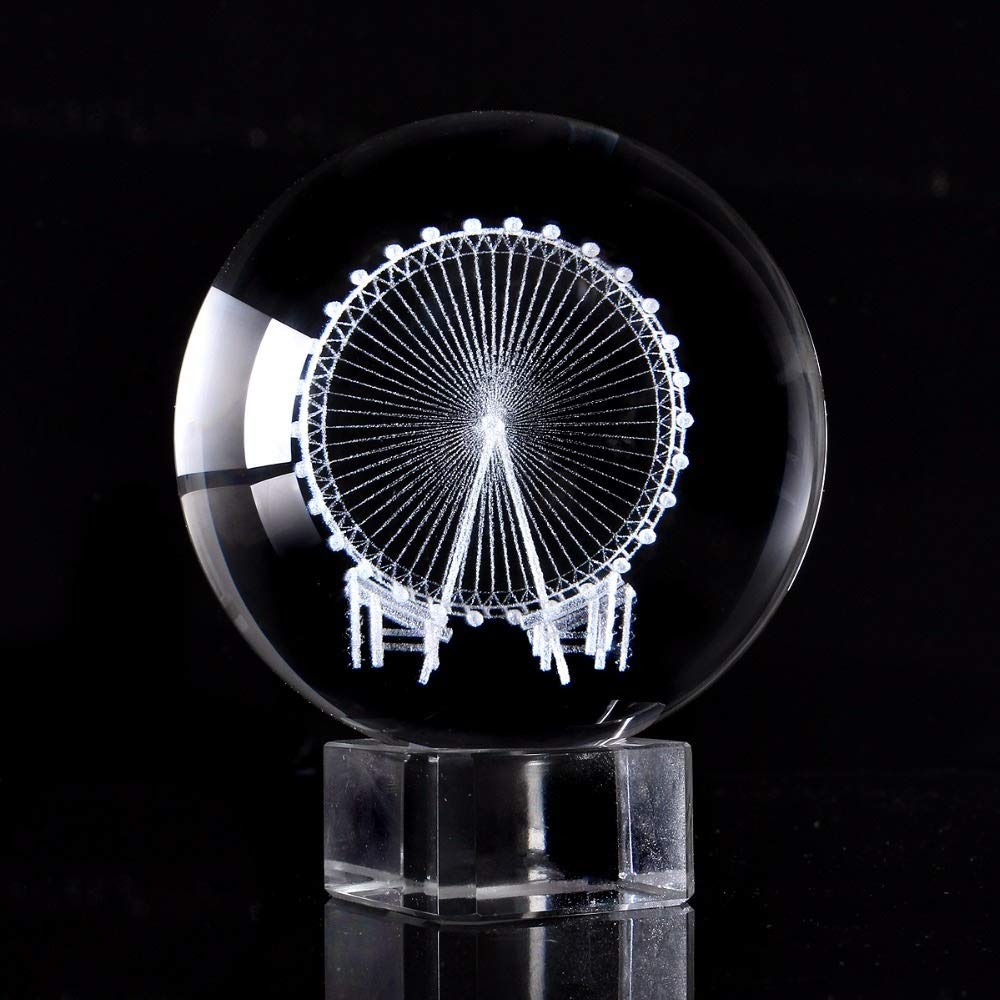 Kryształowa kula 60/80mm 3D grawerowany laserowo diabelski młyn kryształowa kula 3D miniaturowy model kula szklana kula ozdoba akcesoria do dekoracji domu prezenty wróżenie piłka czary patrząca kula
