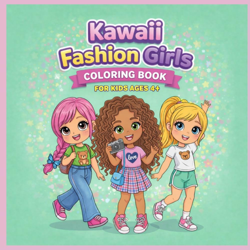 Kawaii Fashion Girls Coloring Book for Kids Ages 4-10: 50 Cute Designs with Adorable Dolls, Fashion Outfits and Fun Accessories