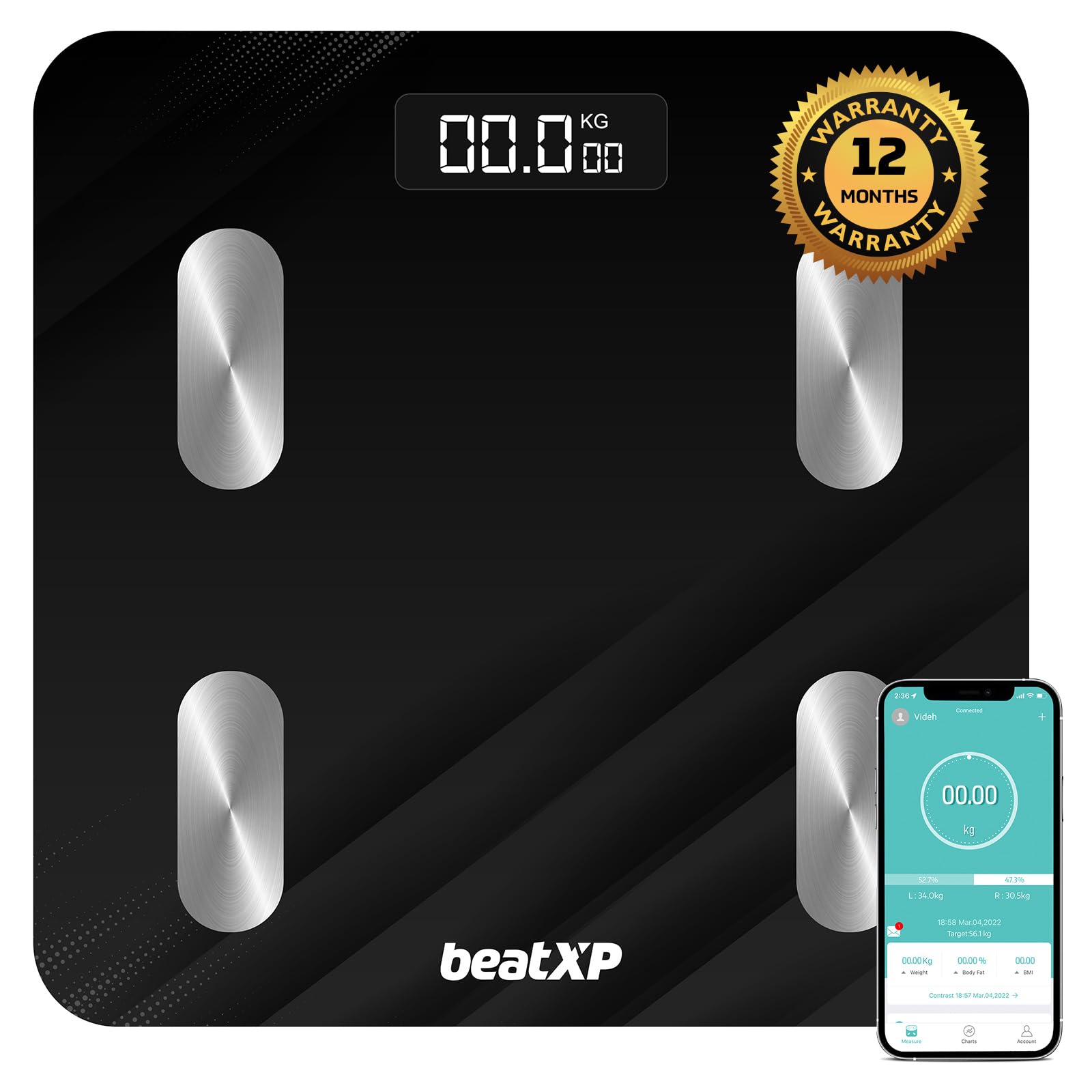 beatXP SmartPlus Sense Bluetooth BMI Weight Machine for Body Weight with 13 Essential Body Parameters, High Precision Sensors & Easy App Sync, 18 Months Warranty, 180 Kg (B0CCJ7HN27) Amazon Price History, Amazon Price Tracker