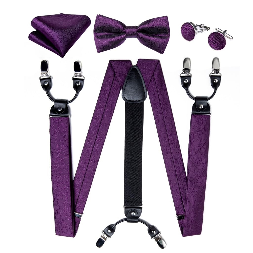 Bretelles en soie et cuir avec nœud papillon assorti pour costume de mariage