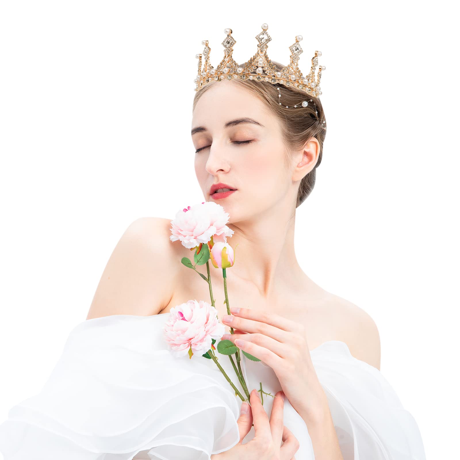 3 Wedding Tiaras/Headbands Trinity Ivory Ceramic Flower and Pearl Wedding Headband main image 4