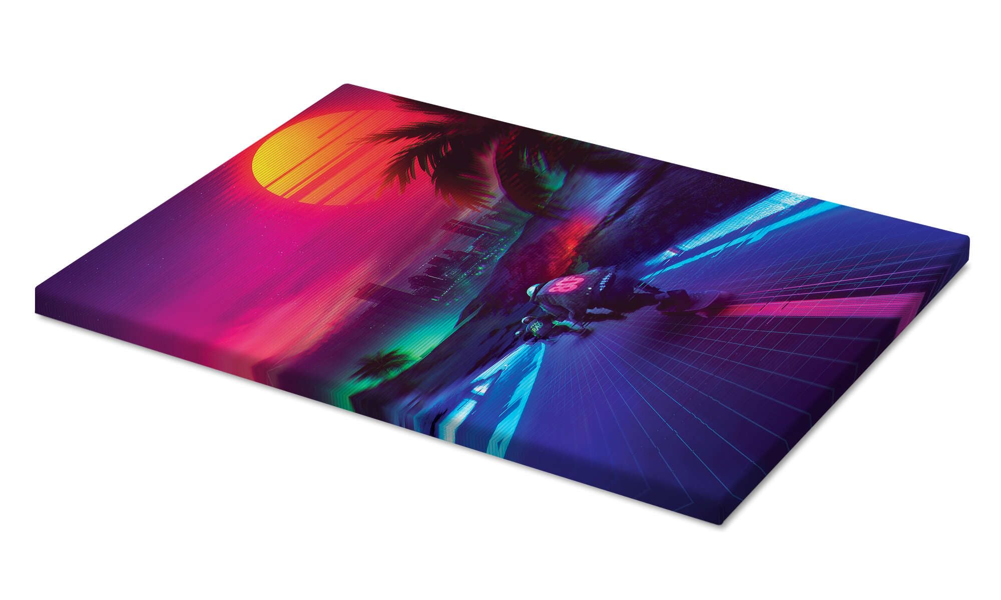 Synthwave Midnight Outrun Obraz na płótnie Denny Busyet 80 x 120 cm Różowy Obrazy Dekoracja ścienna
