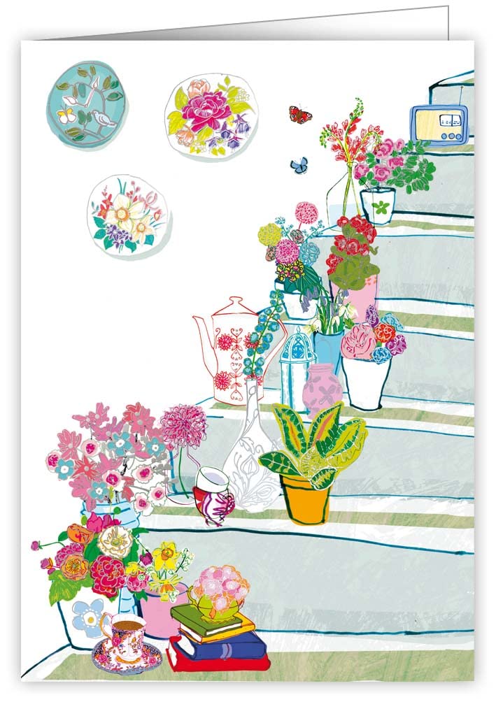 Quire Collections Lemon Lou Card Flowers On Stairs, Multicoloured, 163x115mm