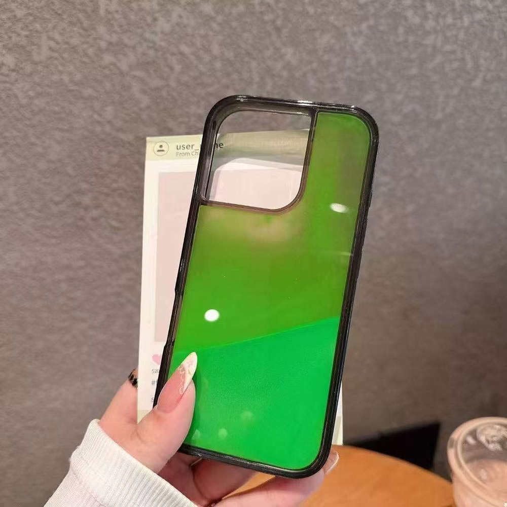 Custodia luminosa Quicksand colorata per iPhone 16 13 14 Pro Max, custodia liquida che si illumina al buio, custodia protettiva per telefono con brillantini di lusso, verde, per iPhone 14 Pro