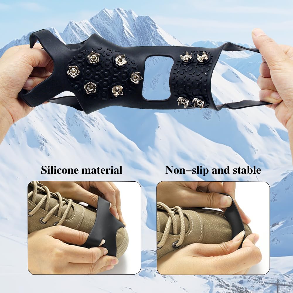 Ramponi per Scarpe Invernali, 10 Punte Anti-Scadimento in Acciaio Inossidabile - Grappette Facili da Mettere per Neve e Ghiaccio