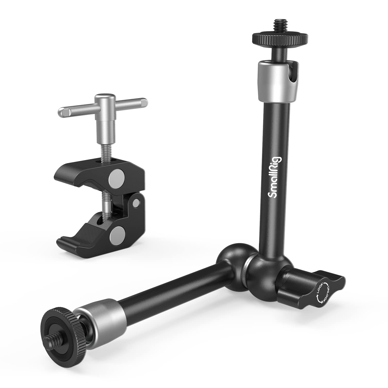 SMALLRIG Super Clamp et Bras Magique Articulé à Friction Réglable de 10 Pouces avec Vis 1/4" pour Moniteur LCD/Lumières LED - 2732B