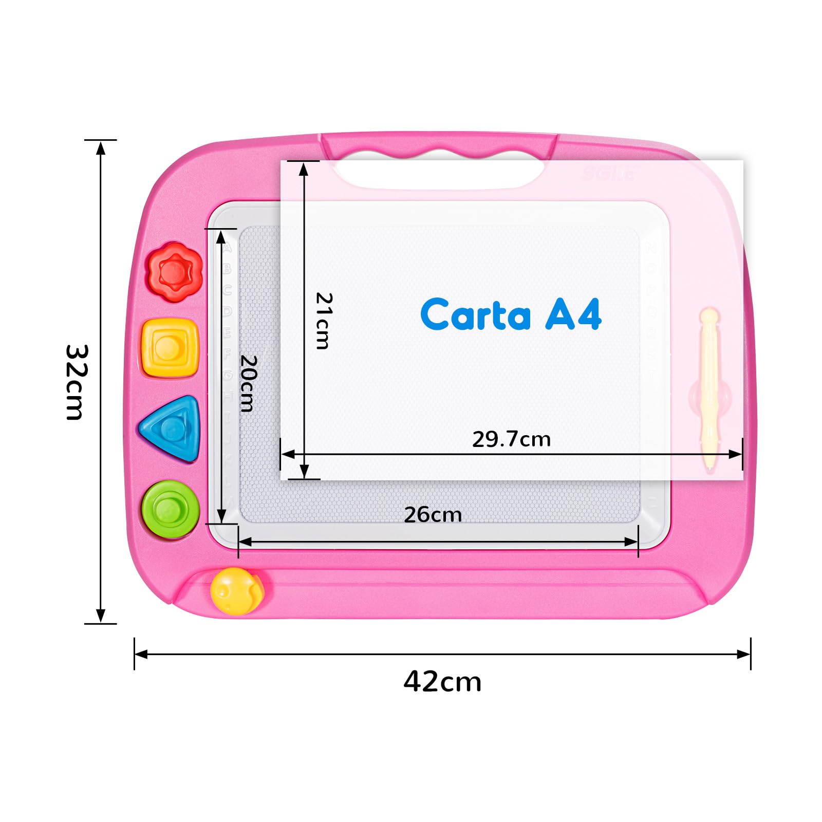 SGILE Grande Lavagna Magnetica per Bambini 2, 3, 4 Anni, Tavola da Disegno Cancellabile Lavagnetta Magica, Giocattoli Educativi, Regalo per Bambini, Portatile, Rosa