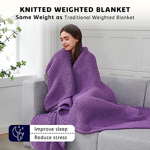 L'AGRATY Knitted Weighted Blanket - 50"x60" 10lbs Cooling Chunky Knit Heavy Blanket for Adults Braided Crochet Throw Thick Cable Yarn Knit Decorative No Beads Evenly Weighted Machine Washable