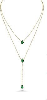 SNGIA Long 18K Gold Plated Blue Green Red Layered Pendant Necklace For Women (Emerald, Ruby, Seafoam, Sky, Sapphire), Dain...