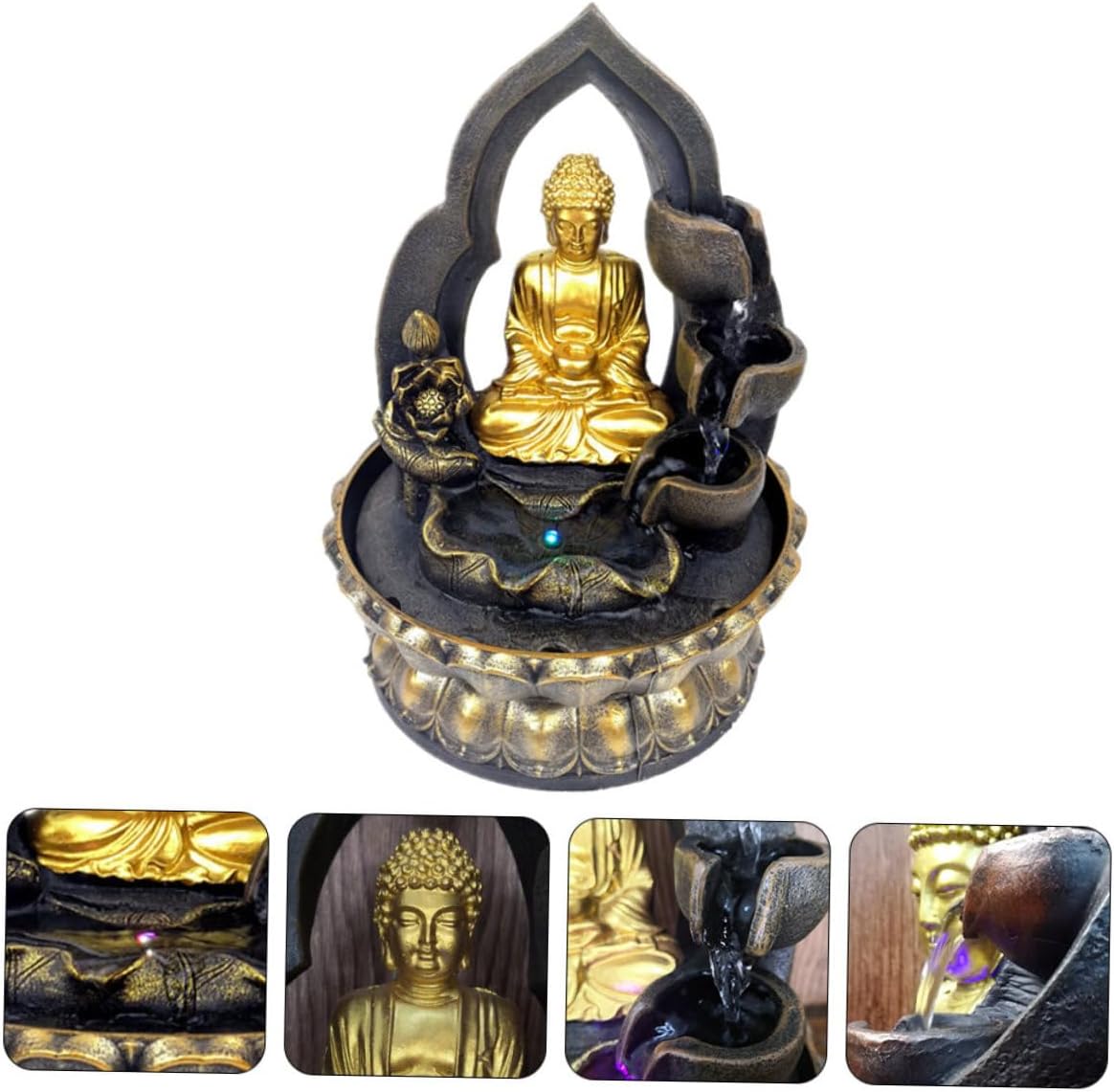 110v Tabletop Water Fountain Buddha Statue Resin Buddha Figurine Waterfall for Office Decor