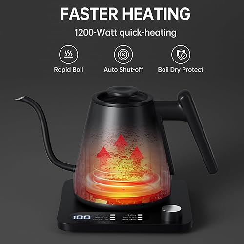 Miniatura 5 de Tisanio Hervidor eléctrico de cuello de cisne con control de temperatura, calentamiento rápido de 1200 vatios y mantiene el calor 2 horas, vierte