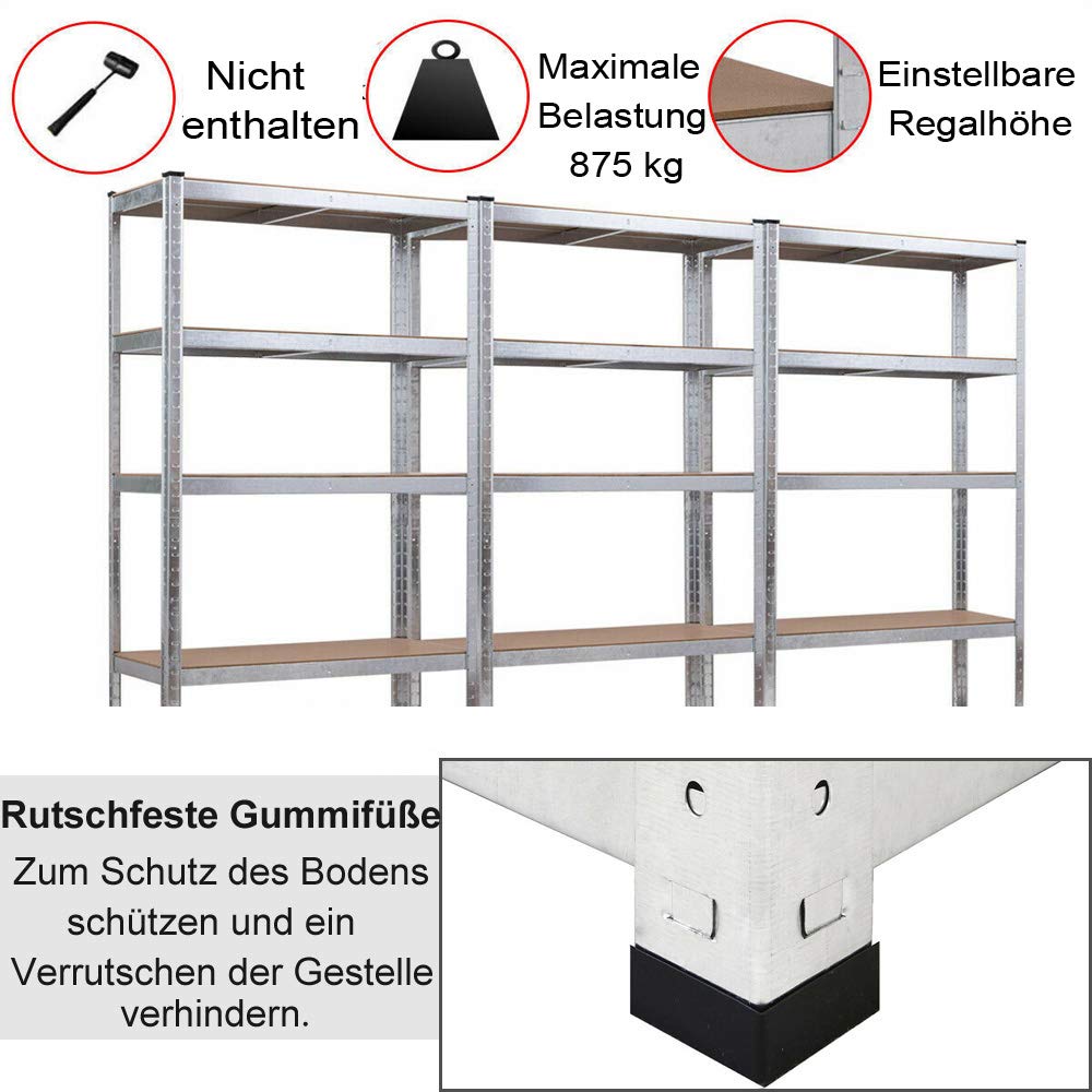 Étagère de Rangement en métal - 30 Profondeurs - 170 cm de Hauteur - 75 cm de Largeur - Charge maximale : 875 kg - 5 étagères réglables - pour Garage, Atelier, Cave, Cuisine