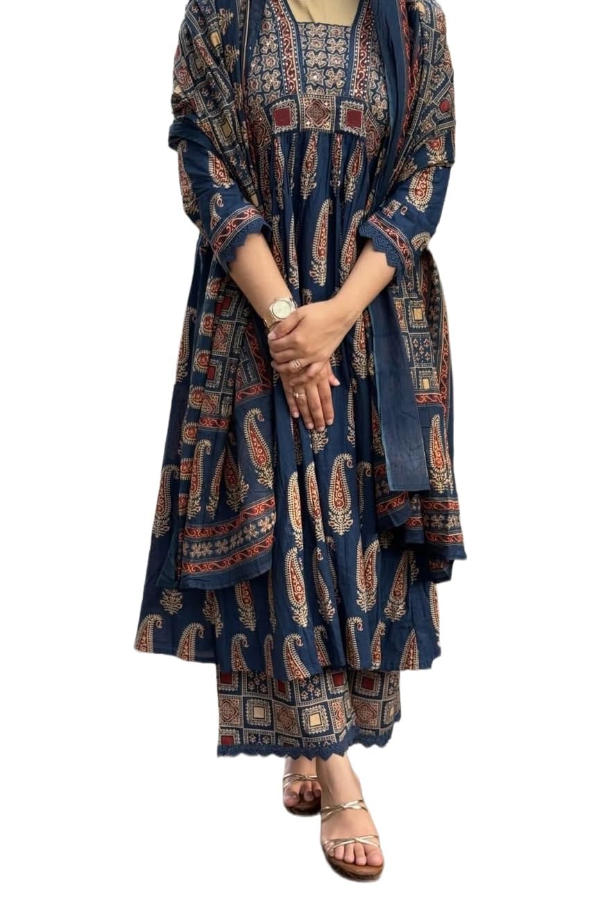nermosa Women's Printed Anarkali Kurta Palazzo Set with Dupatta-picture-21