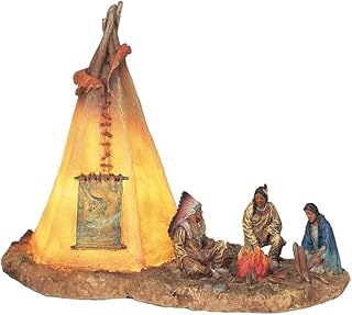 ICE ARMOR 8" W Native Americans with LED Lighting Indian Teepee Tipi Night Light Statue Decoration Figurine Office Desk/Home/Living Room/Table Decor, Perfect House Warming Gifts for New Home