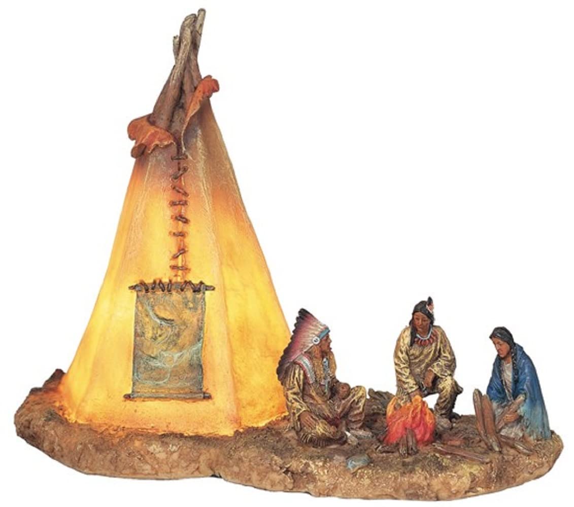 ICE ARMOR 8" W Native Americans with LED Lighting Indian Teepee Tipi Night Light Statue Decoration Figurine Office Desk/Home/Living Room/Table Decor, Perfect House Warming Gifts for New Home