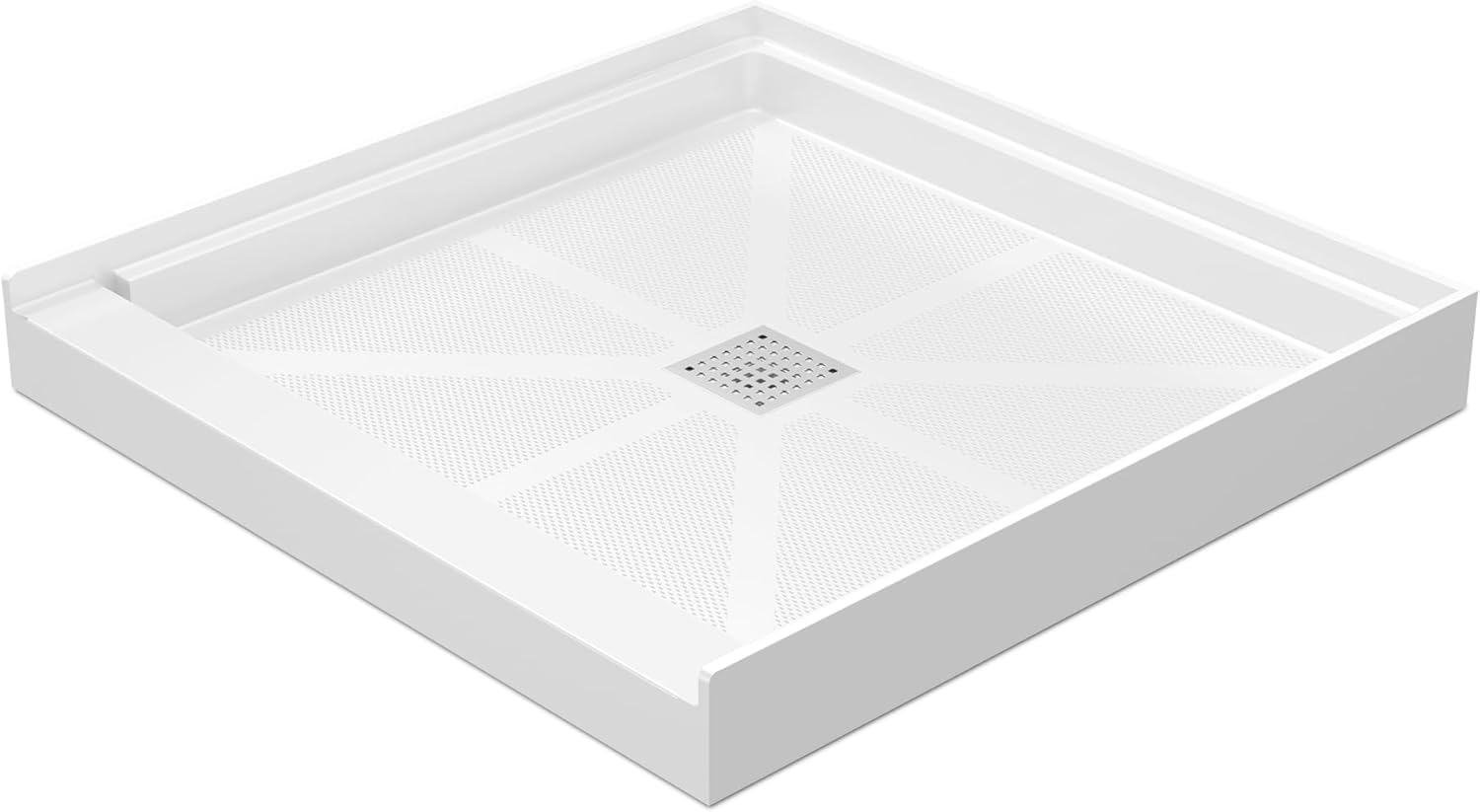 Findepot 36"L×36"W×4"H SMC Shower Pan For Bathroom, Single Threshold Shower Bases with Non-Slip Textured Surface and Stainless Steel Shower Drain Cover, White