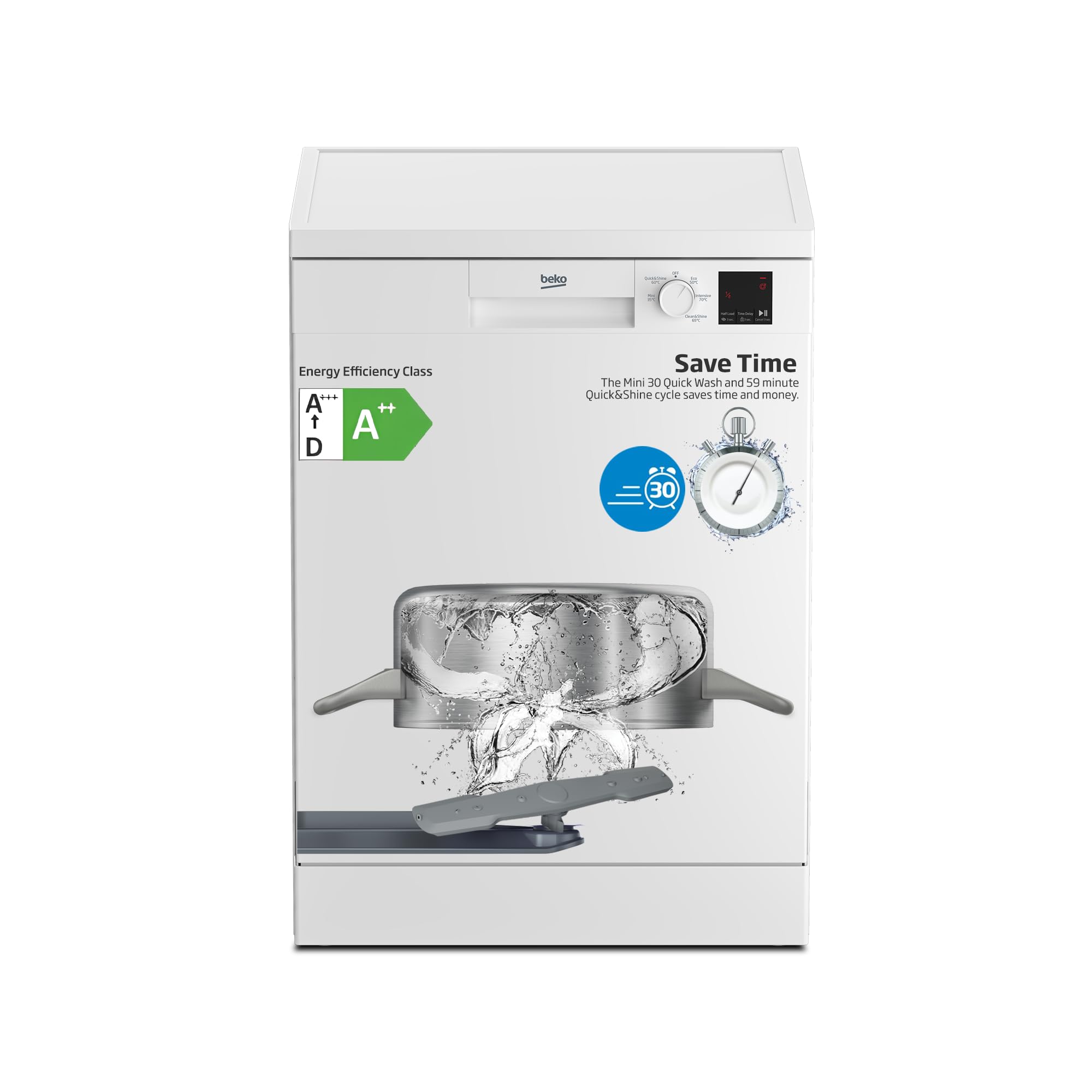 Beko Freestanding Dishwasher 13 Place Settings, 5 Programs, 2 Racks, A++ Energy Rating, Quiet Operation(49 dBA), Sliding Cutlery Basket,Mini programme,Half-load,Stainless Steel Tub, DVN05320W(White)