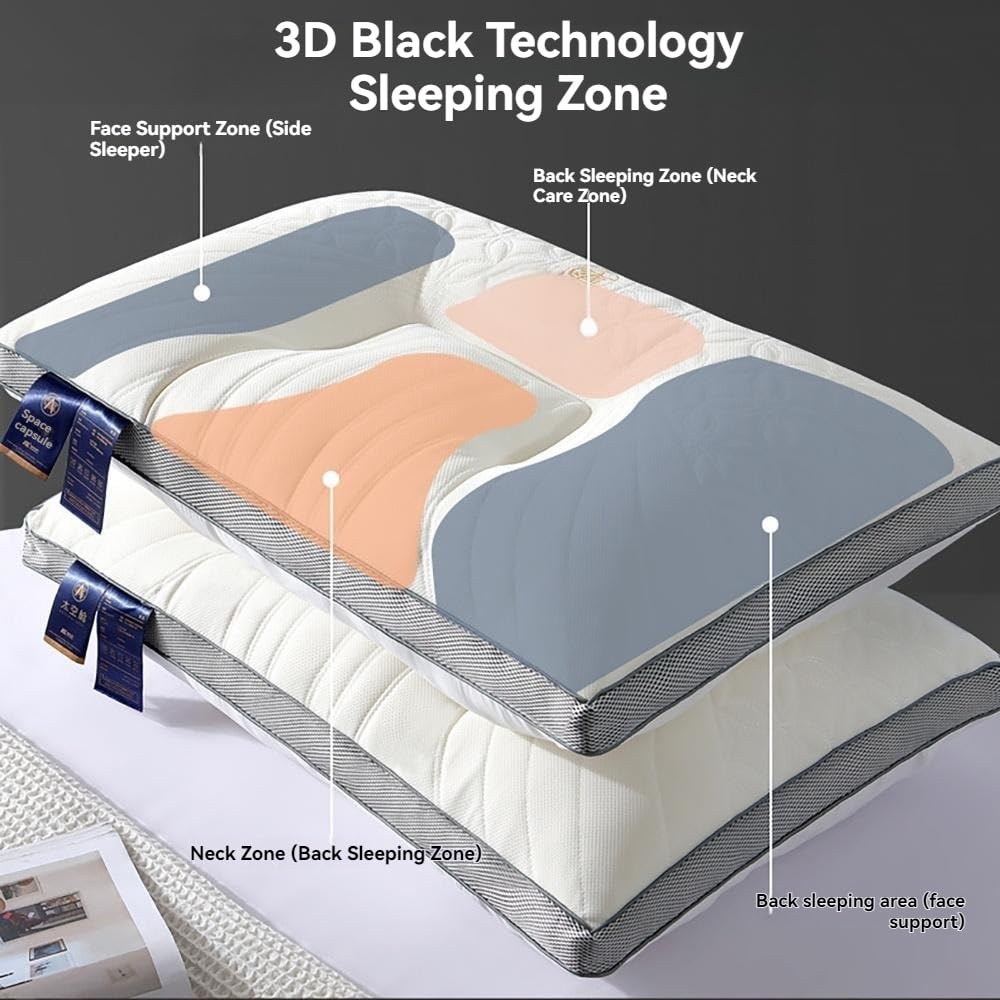 Almohada De Látex: Malla Transpirable 3D Y Tela De Doble Cara, Zonificación Ergonómica For Quienes Duermen De Costado O Boca Arriba, Paquete De 2 Almohadas Ortopédicas