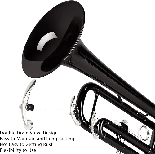 Miniatura 4 de EASTROCK Bb Trumpet Juego de trompeta estándar con estuche de transporte, guantes, boquilla 7C y kit de limpieza (negro)