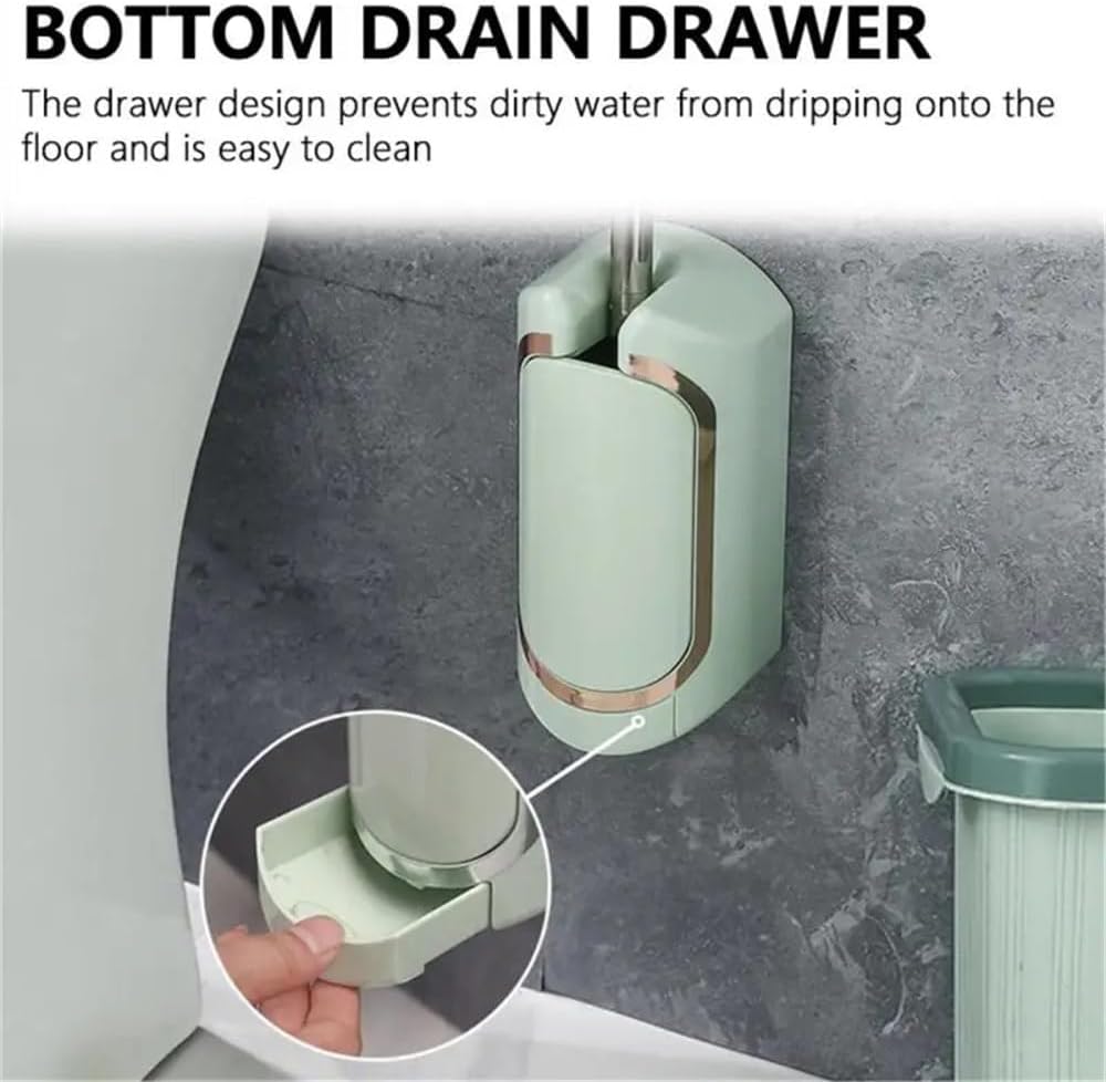Toilet Brush Household Bathroom Toilet Tools, Wall Mounted Long Handle Brush, with Drain Base Toilet Brush and Holder