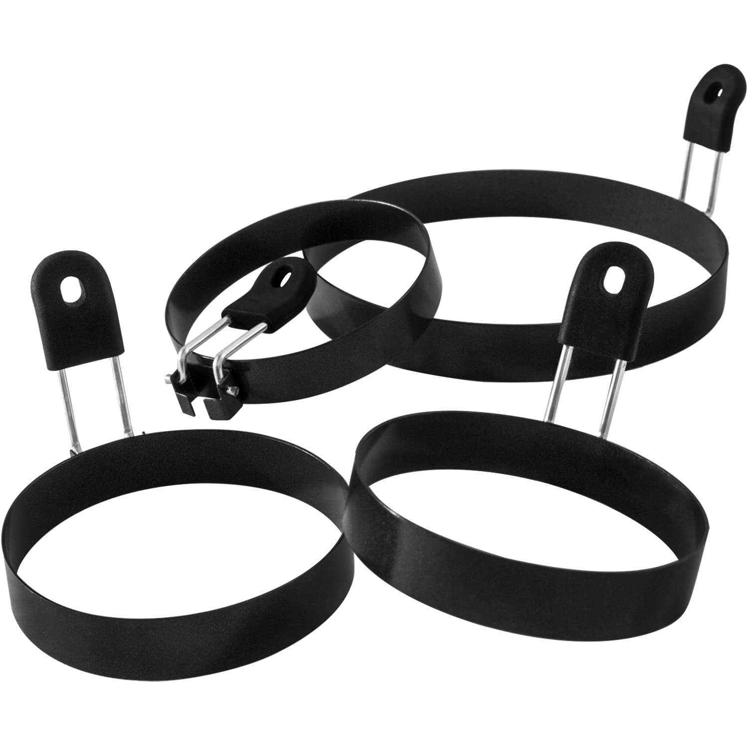 COTEY 1x Large 6" Pancake Ring & 3x 3.5" Nonstick Egg Rings Set of 4, Round Mold for Frying Eggs English Muffins Cooking Shaper Griddle Accessories for Sandwich Burger