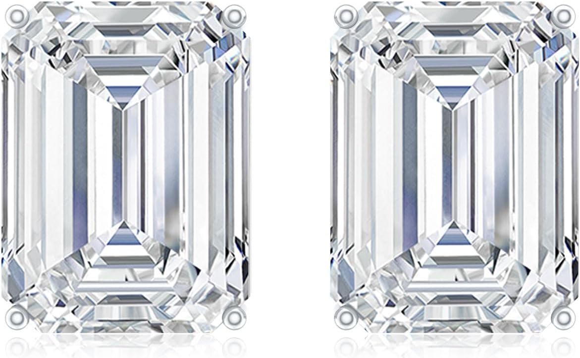 Certified 3 Carat Moissanite Stud Earring in Silver, D-Vs1 Quality, Moissanite Emerald Cut earrings - Gift For Women