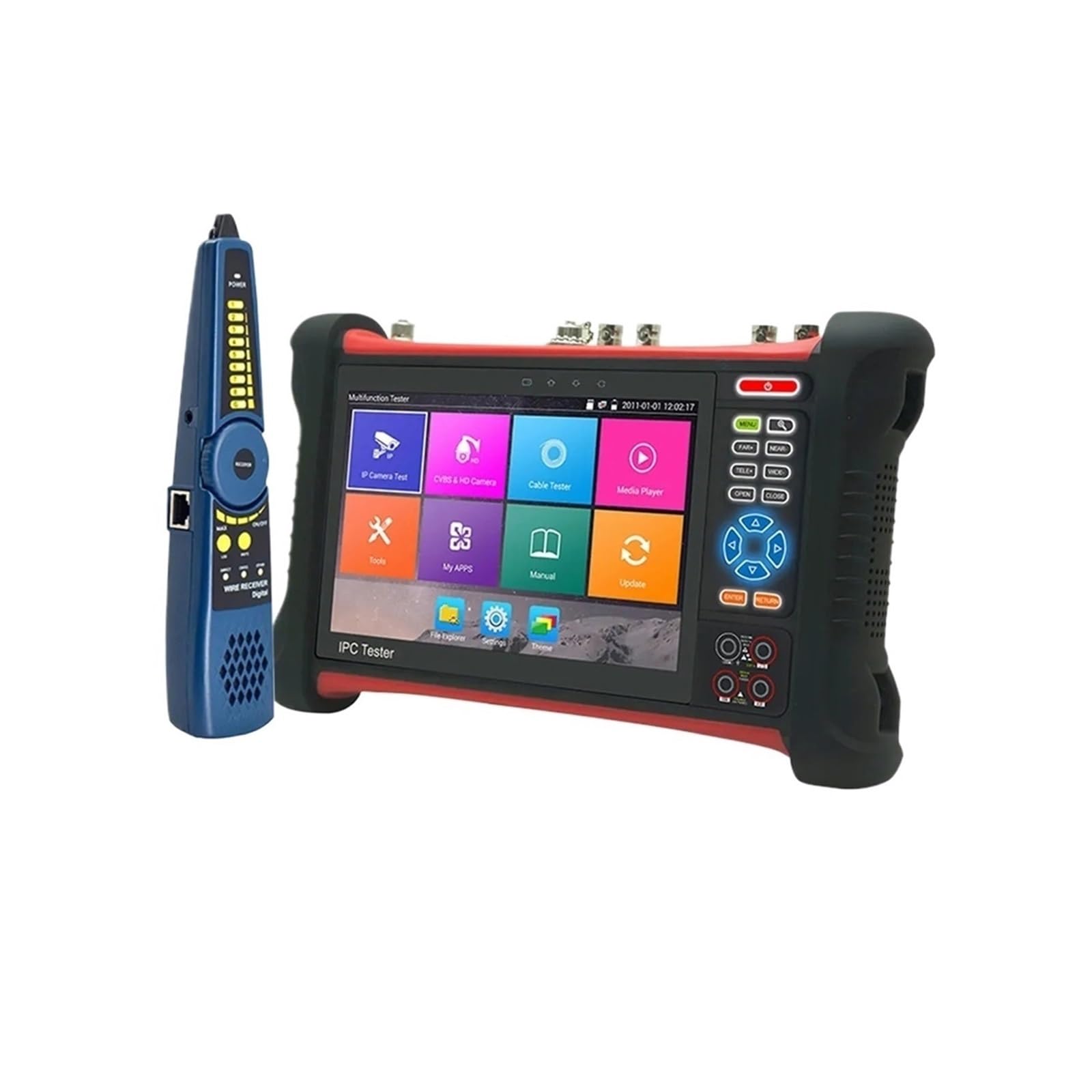 Tester CCTV, 7-calowy 4k CCTV IPC Tester 8MP | Z TVI CVI SDI CVBS IP AHD 6 W 1 Monitor testera kamery z POE UTP TDR Miernik mocy optycznej do testowania kamer CCTV i IP.
