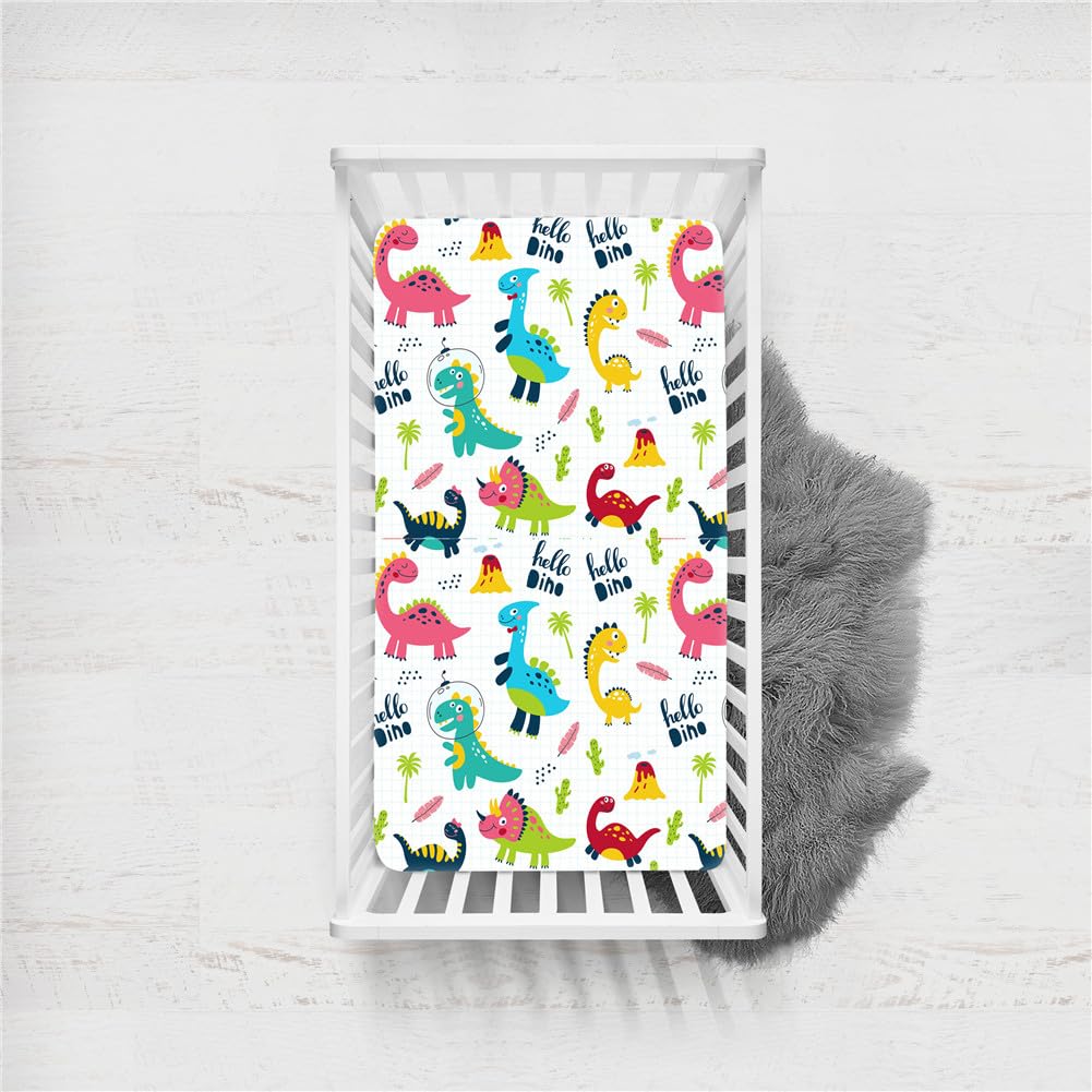 Odot Cot Bed Sheets, Bedside Cribs Fitted Sheets for Boys and Girls, Baby Bed Sheets Cot Bed Mattress Protector, Bassinet Sheets, Easy Care Soft and Dureable (90x45cm,Dinosaur Print 5)