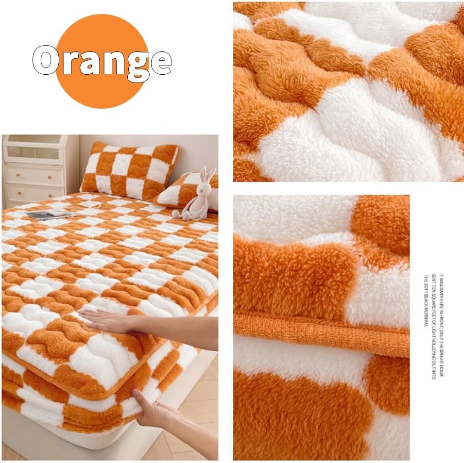 Twin Velvet Fleece Mattress Protector Soft Fitted Mattress Pad With Elastic Straps Breathable Mattress Cover For Bedroom Dorm Room Washable Fitted Sheets ( Color : Orange , Size : Cal King-200*220cm )