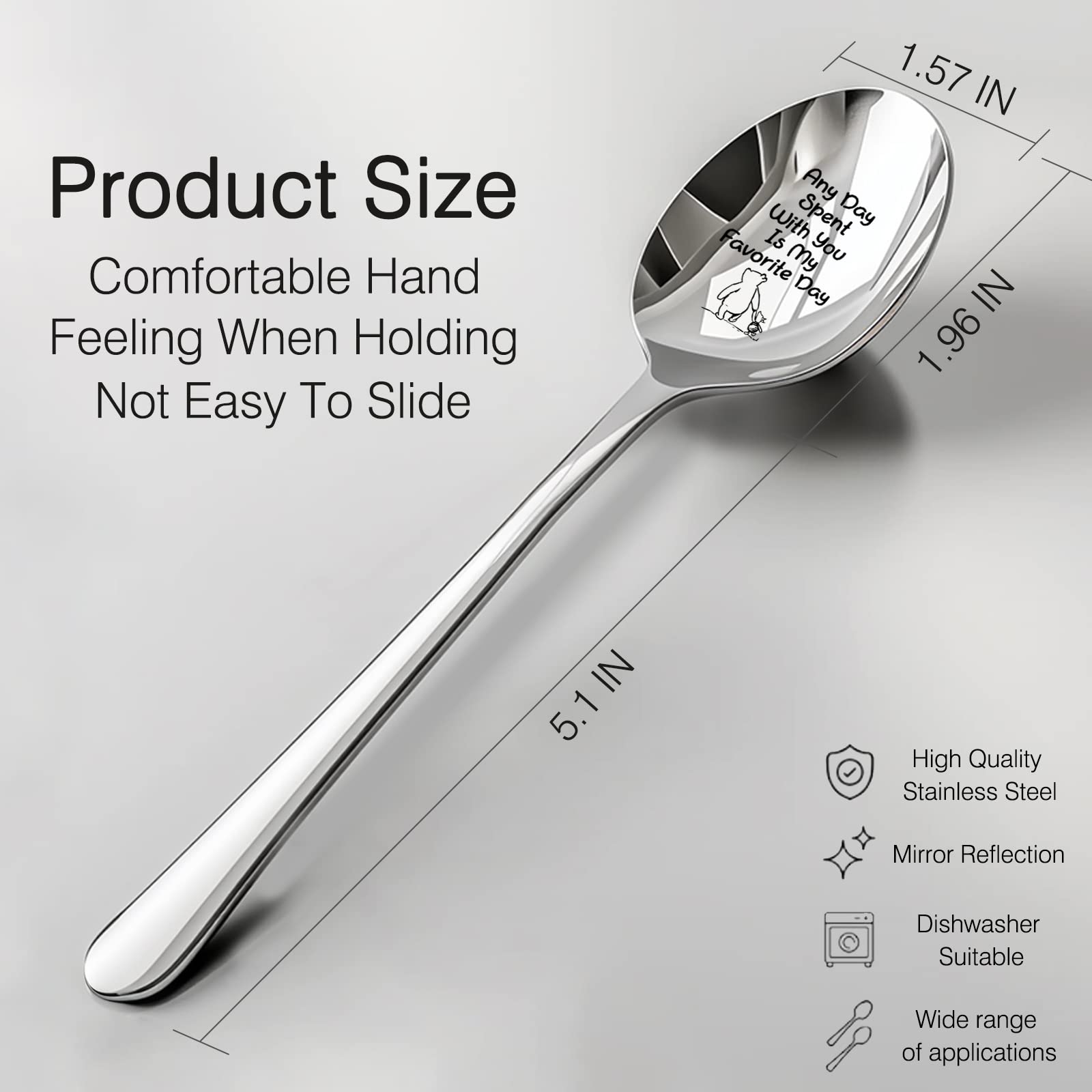 XQLZY Any Day Spent With You Is My Favorite Day Funny Engraved Spoon, Friendship Gifts for Best Friends, Friendship Quotes, Inspirational Gifts, Cereal Ice Cream Spoons for Men Women