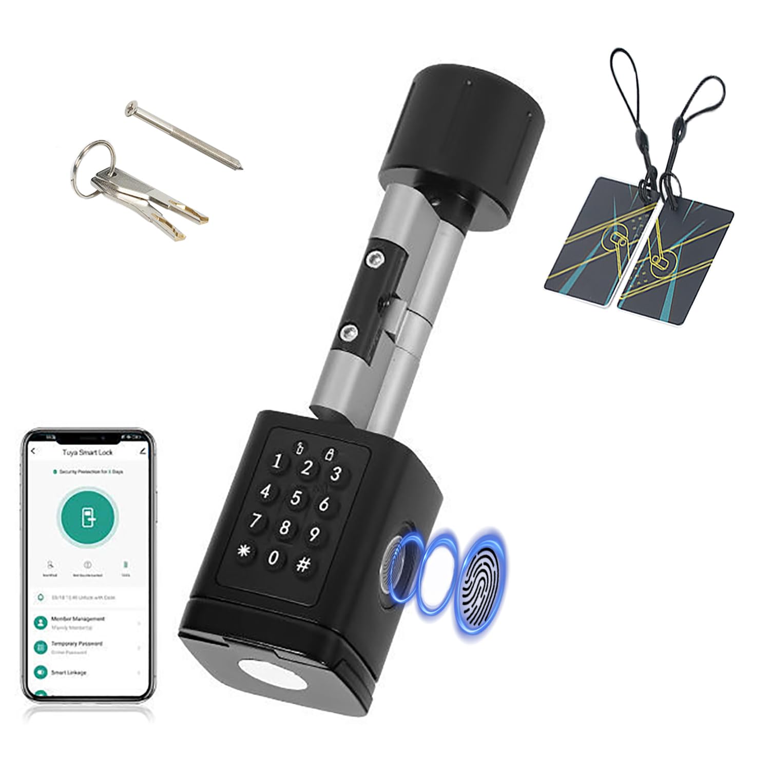 bombin cerradura inteligente,Cerradura electronica con Código,Tarjeta RFID,Cerradura Inteligente WiFi,Smart lock Fácil de Instalar，ácil de Instalar,puerta exterior de 60-100mm
