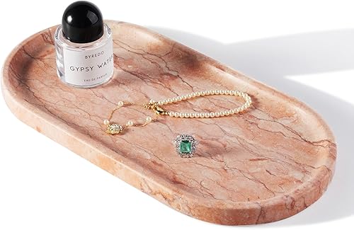 Miniatura 9 de Koville Bandeja decorativa de mármol natural indio, 12 x 6 pulgadas, organizador de encimera, catchall para perfumes, velas, joyas