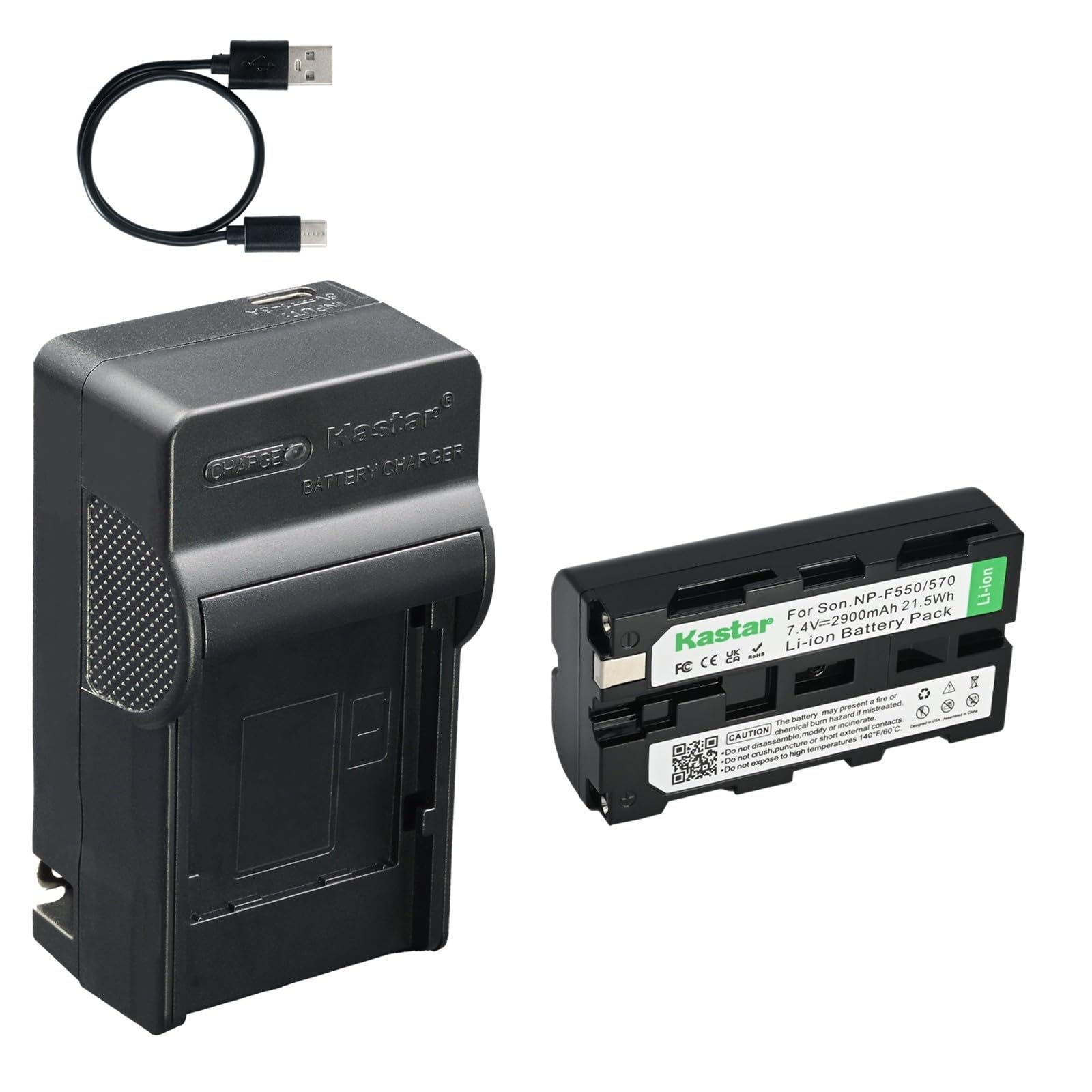 Kastar 1-Pack Battery and AC &amp; USB-C Charger, Compatible with FEELWORLD FW568 LUT6 LUT7 F5 Pro FW279 FW703, A6 Plus C7S X7S, Lilliput A7S A12 H7S, Atomos Ninja V Shinobi Shogun, SmallHD Cine7