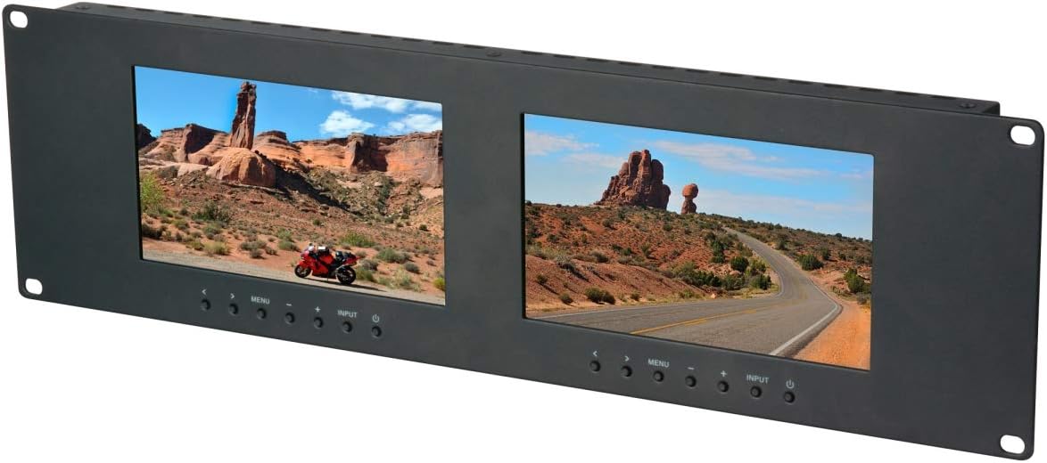 Delvcam Dual 7" 3RU IPS LED Rackmount Monitor, 800x480, VGA/DVI/Composite