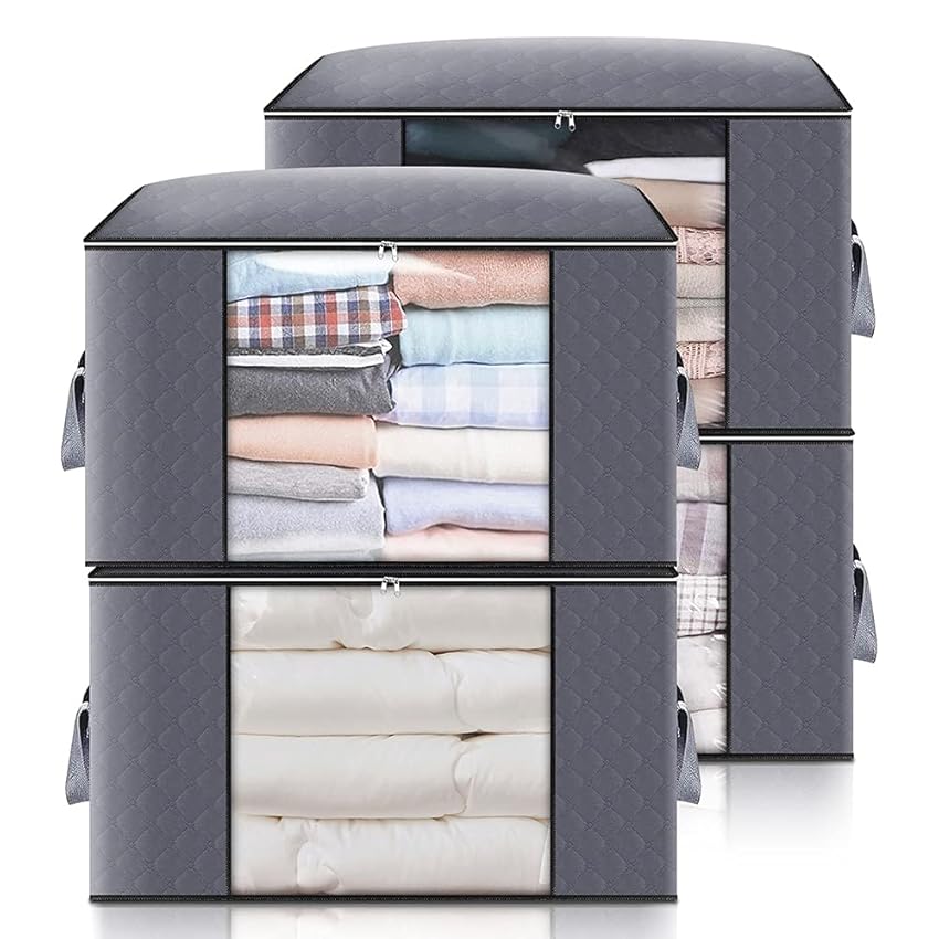Immagine del prodotto GARPROVM 4pcs Custodia per Trapunte e Coperte, Scatole per Armadio Salvaspazio, Porta Abiti Grande capacità con Manico Rinforzato, Contenitori per Armadio Traspirante y Inodore (Grey, 60X43X35CM)
