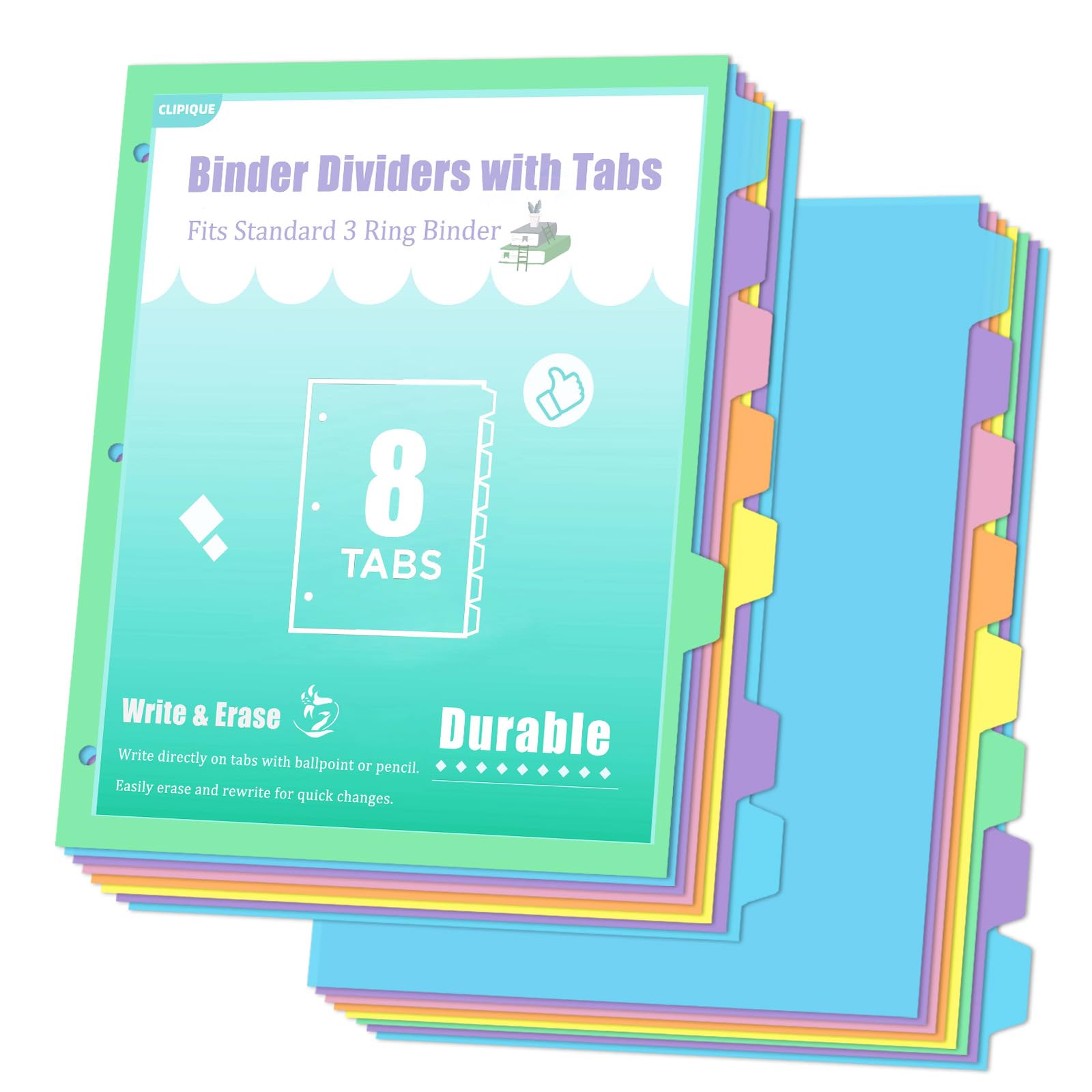 3 Ring Binder Dividers with TAB, Durable Plastic Write & Erase, 8 Tab 3 Hole Punch Dividers for 8.5 x 11'' Letter Size Papers, Ideal for Student, Teacher, Macaron 2 Sets image 8