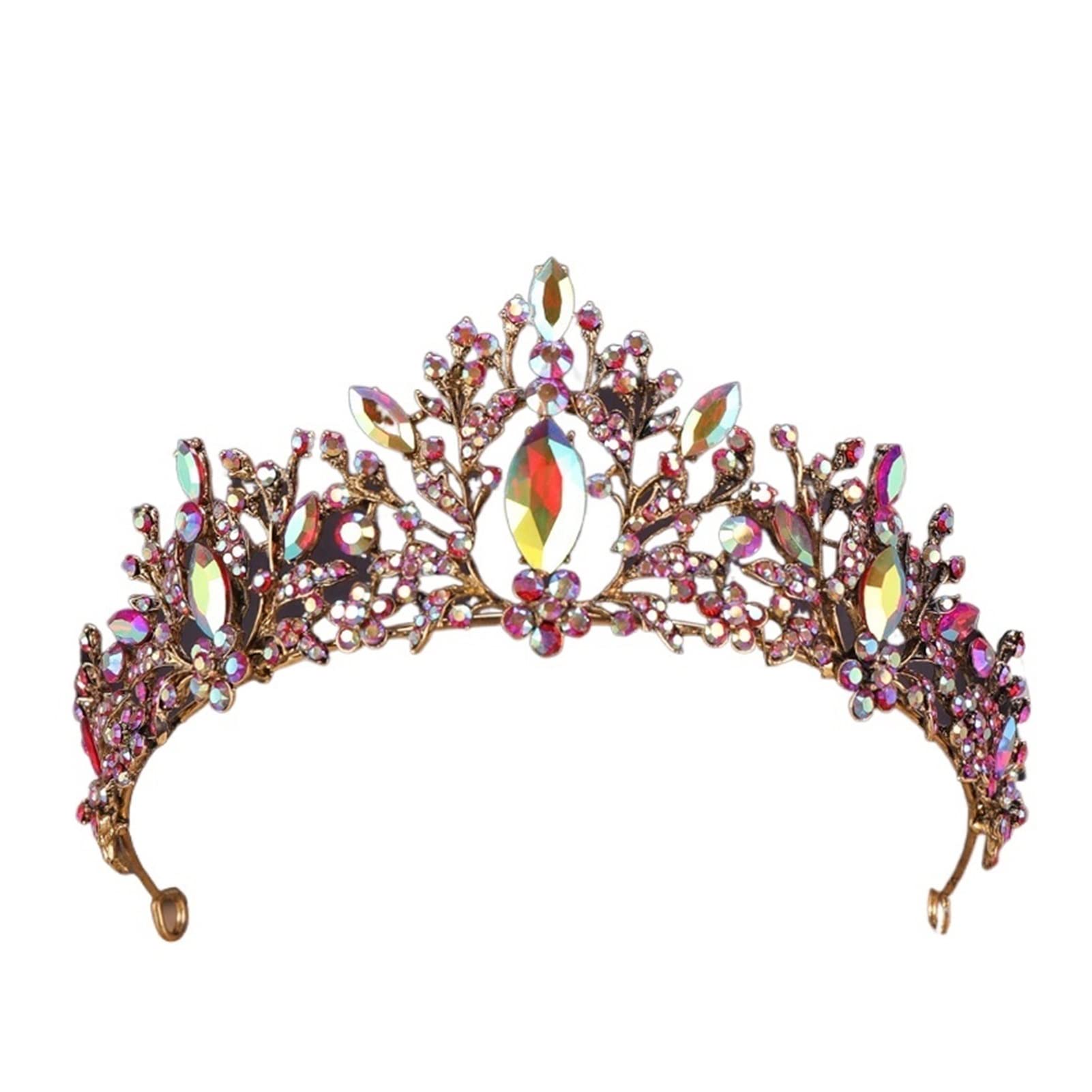 Tiaras y Coronas de Cristal, Tiara de Diamantes de imitación, Accesorios for el Cabello de Boda, Corona Nupcial Dorada Clara, Diadema, Regalo de joyería for el Cabello(7)