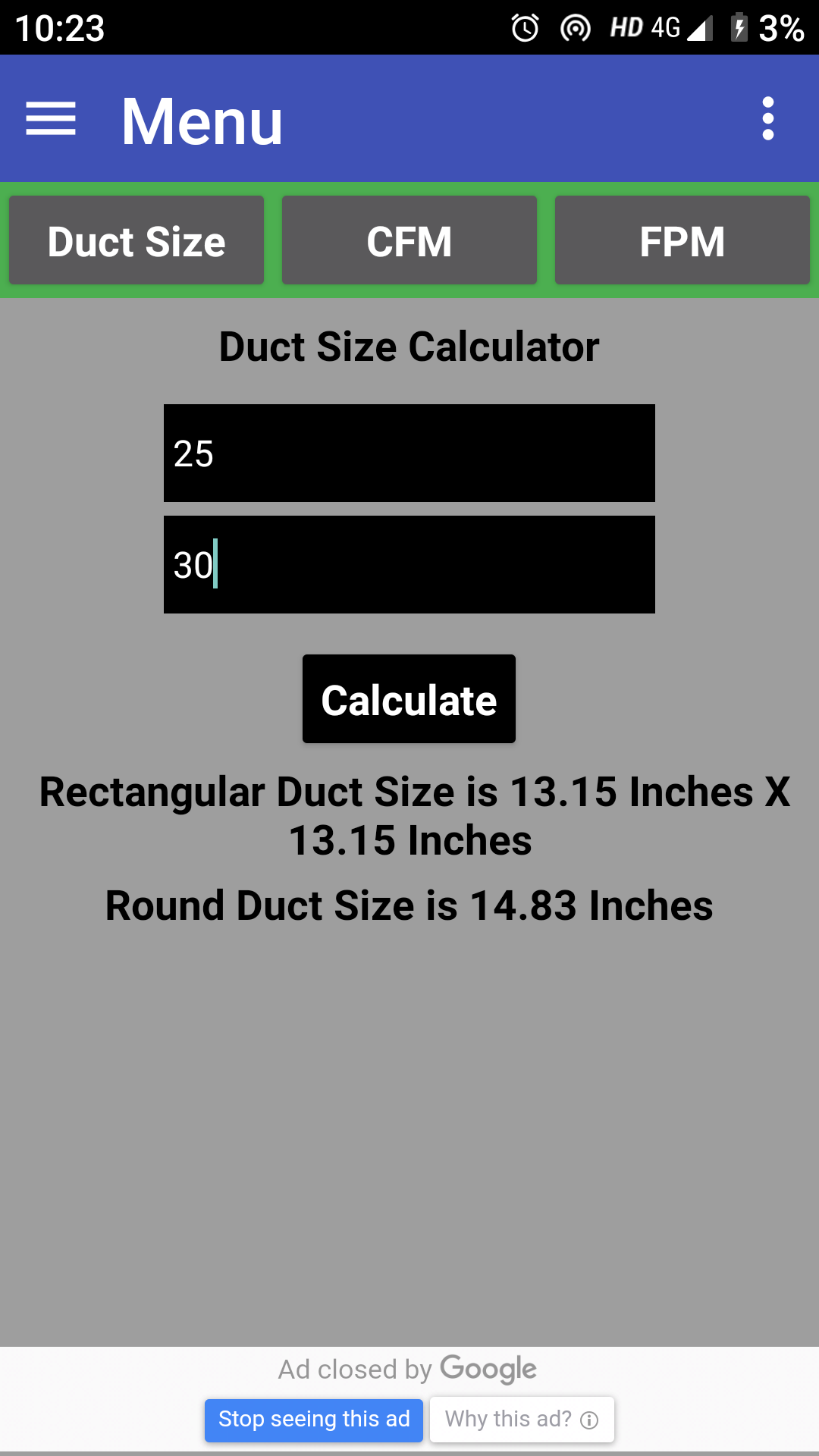 Duct Size Ductulator Adicot,
