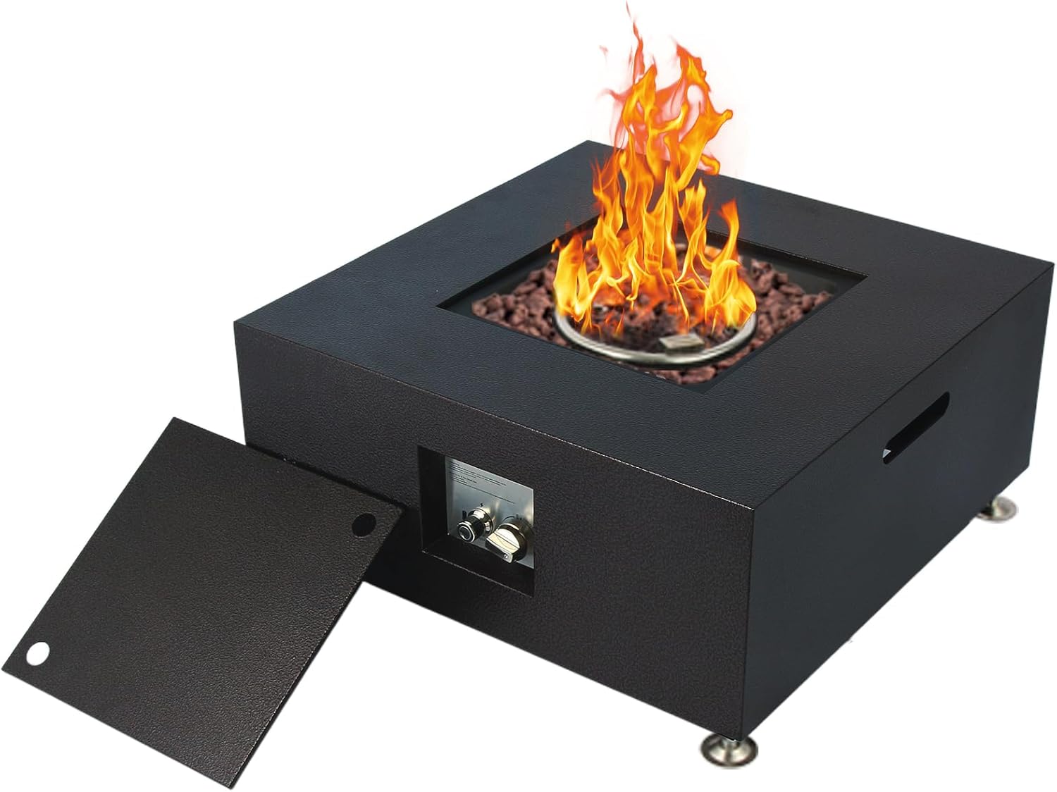 32" Square Propane Gas Fire Pit with Lid, with Lava Rock, 50,000 BTU Steel Outdoor Gas Fire Pit Table, 2-in-1 Fire Table, Suitable for Outdoor Patios, Parties, Gardens-Black(Tank Cannot Be Internally)