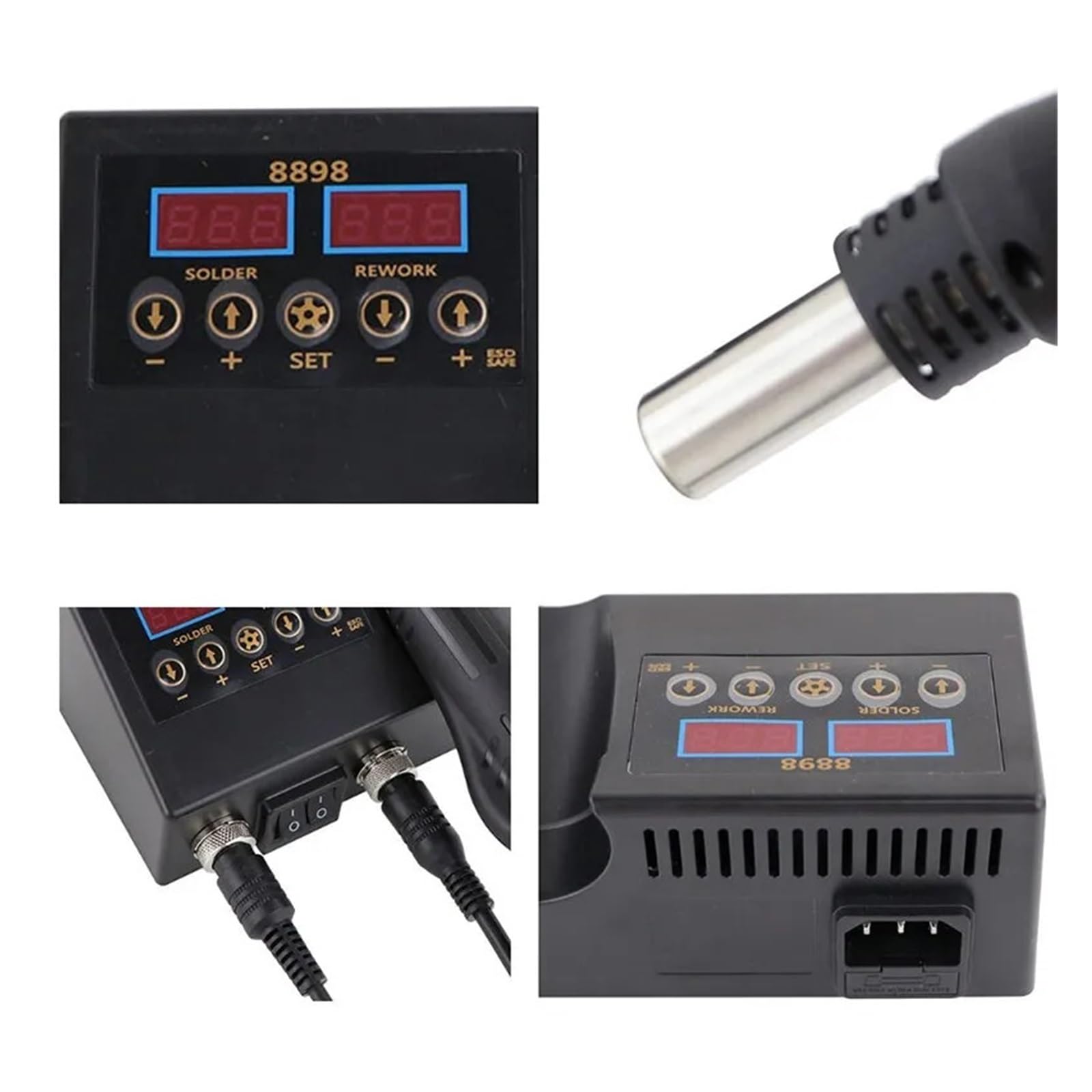 Estación de Soldadura, Pistola de Calor 8898, Soldador eléctrico con Pantalla Digital Dual, estación de Soldadura Dos en uno, Herramienta de Mantenimiento de Soldadura combinada (Juego de 1)