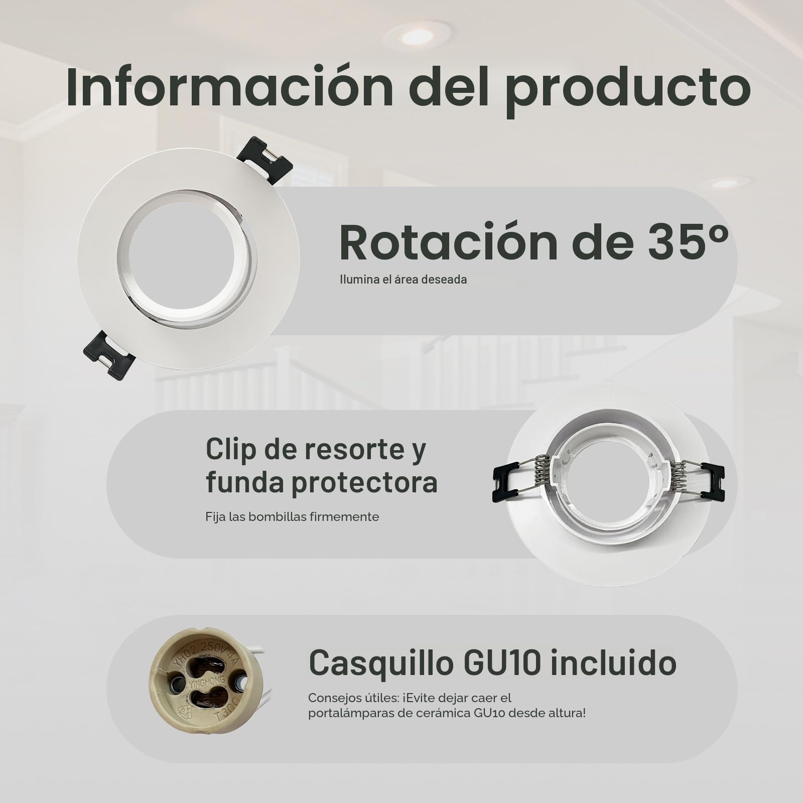 GY Marco Foco Empotrable GU10 de Plástico, Ángulo Basculación 30°, Apertura Ø75 x 100 mm, Aro Soporte con Portalamparas GU10 para MR16 LED, Ojos de Buey LED Downlight para Falso Techo, 12 Pieza