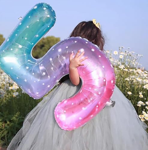 Miniatura 5 de Beaumode Ramo de globos de sirena grande de 40 pulgadas para cumpleaños del 0 al 9, decoración de fiesta de niñas bajo el mar (Número 7)