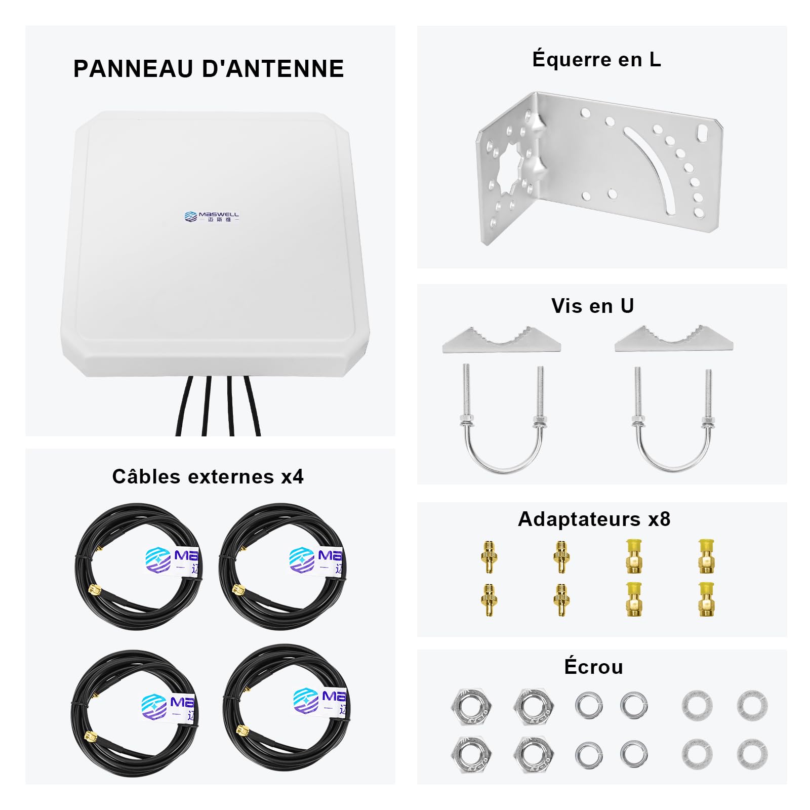 Maswell 4G LTE 5G Antenna, 10dBi High Gain 4X4 MIMO External Antenna, 600-8000MHz for 4G LTE 5G NR UWB Routers & Gateways​​ for Vodafone O2 Three EE, WiFi 7 Ready, SMA-Male/TS9/RP-SMA (Full Kit)