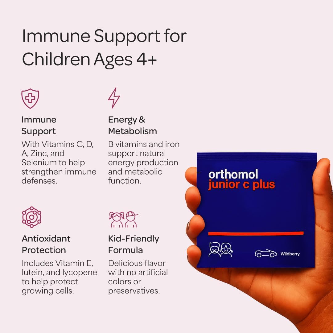 Orthomol Immun Junior C Plus, Kid's Multivitamin, Wildberry Flavor, 30-Day Supply - Image 4