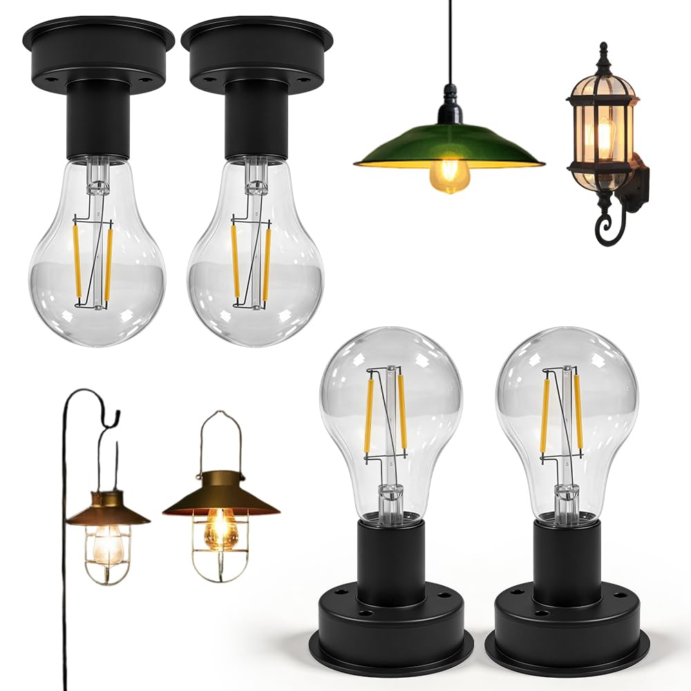 Wxeadu 4 Pack Solar Light Bulbs, 8.5cm Solar Bulb Lights, Hanging Solar Bulb Lights Outdoor Garden, Waterproof Solar Bulbs for Solar Lanterns, Gazebo, and Patio Party, Warm White